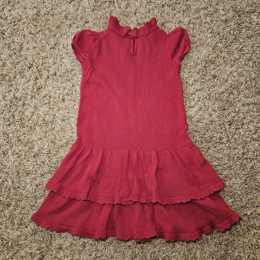 Janie & Jack Kids Red Carousel Horse‎ Knit Sweater Dress Size 4 Ruffles Collar